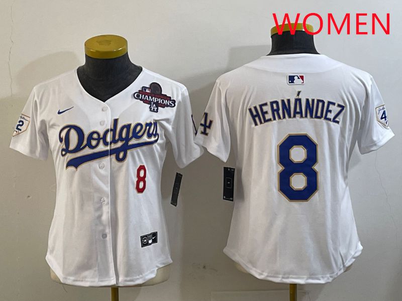 Women Los Angeles Dodgers #8 Hernandez White Gold Game 2025 Nike MLB Jersey style 2->youth mlb jersey->Youth Jersey